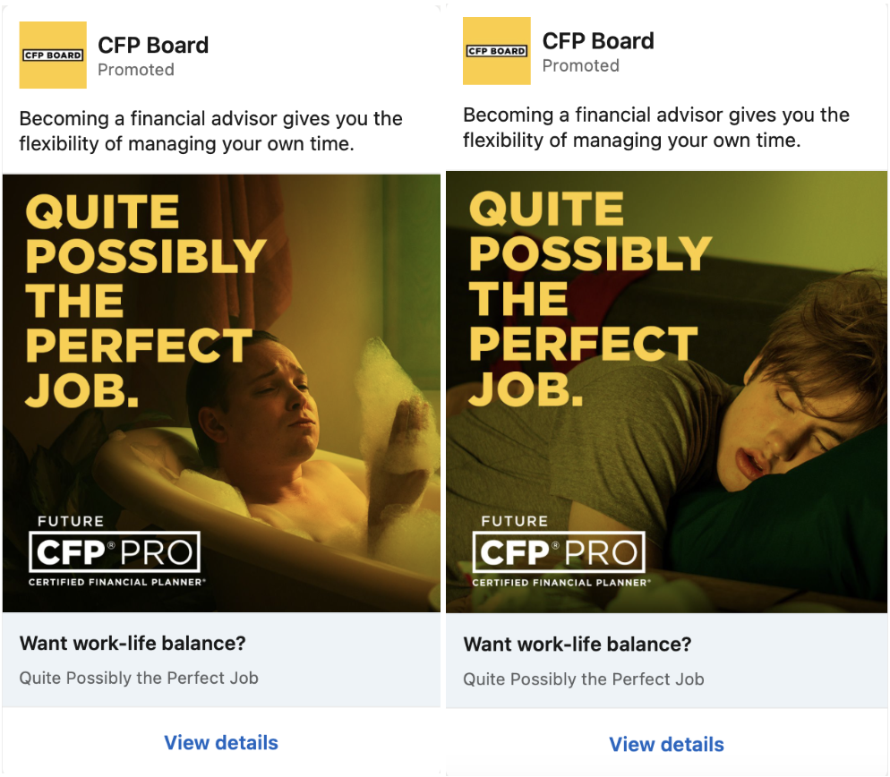 Screenshots of CFP Board's ads.